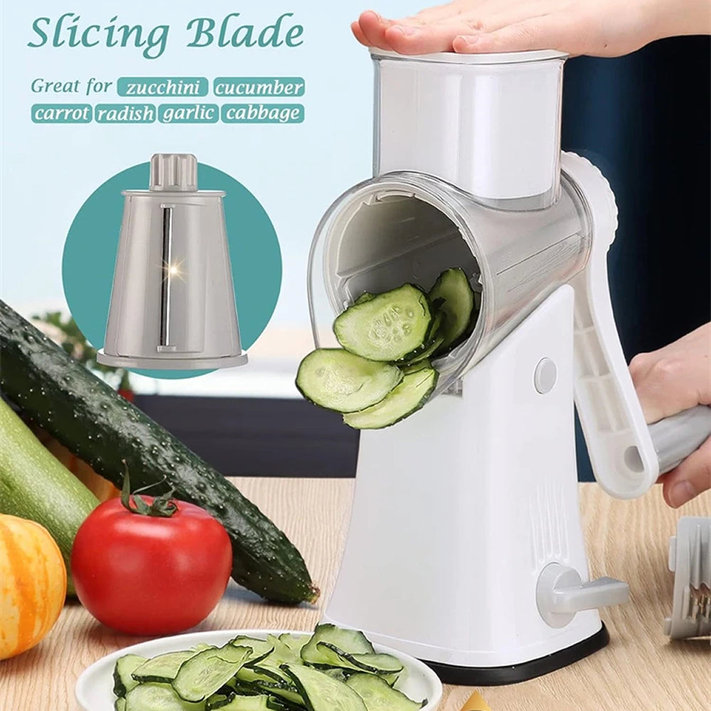 SliceMavi Rotary Mandoline Slicer with 5 Interchangeable Blades and Suction Base