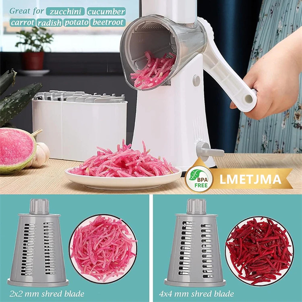 SliceMavi Rotary Mandoline Slicer with 5 Interchangeable Blades and Suction Base