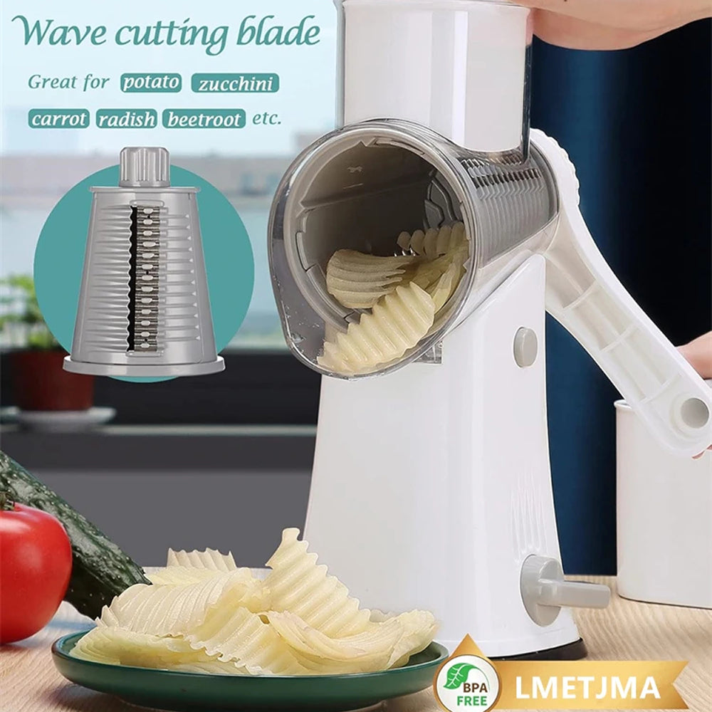 SliceMavi Rotary Mandoline Slicer with 5 Interchangeable Blades and Suction Base