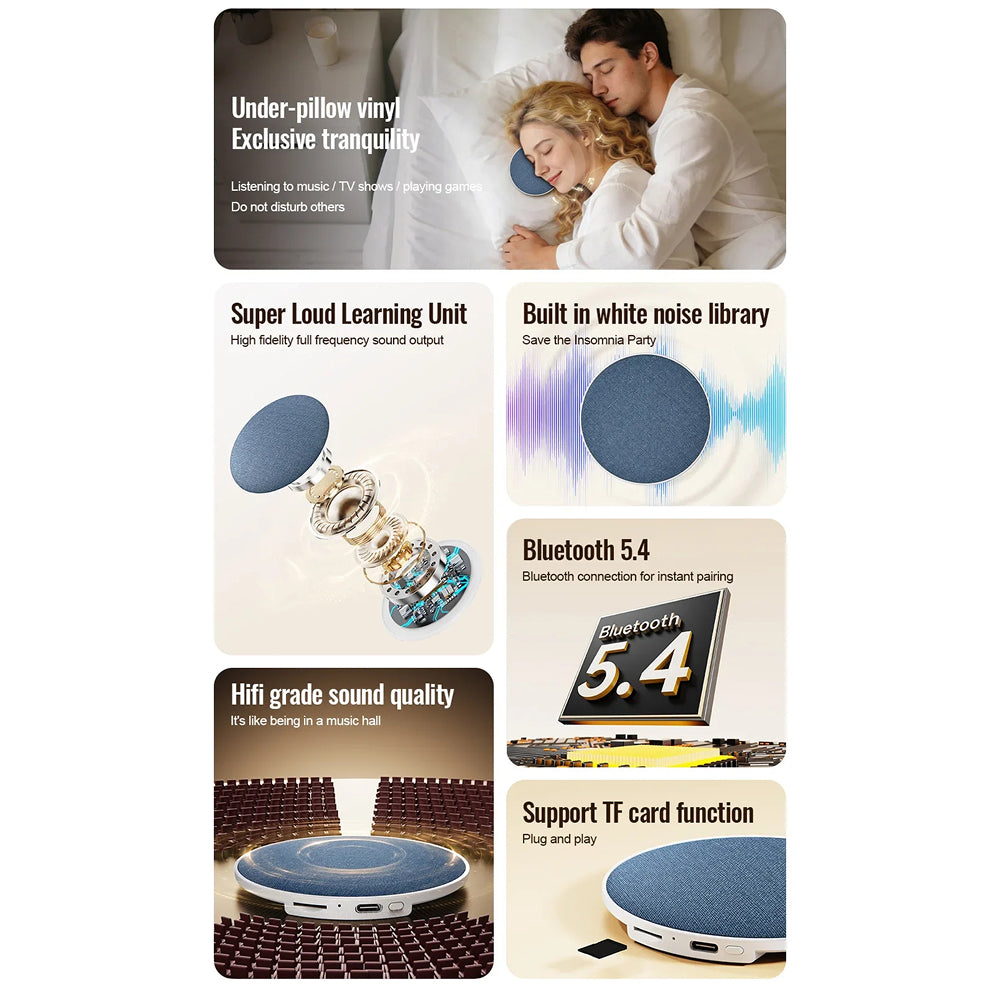 SpikMek Bluetooth 5.4 Under-Pillow Speaker with 360° Surround Sound, HiFi Stereo and 12-Hour Battery Life