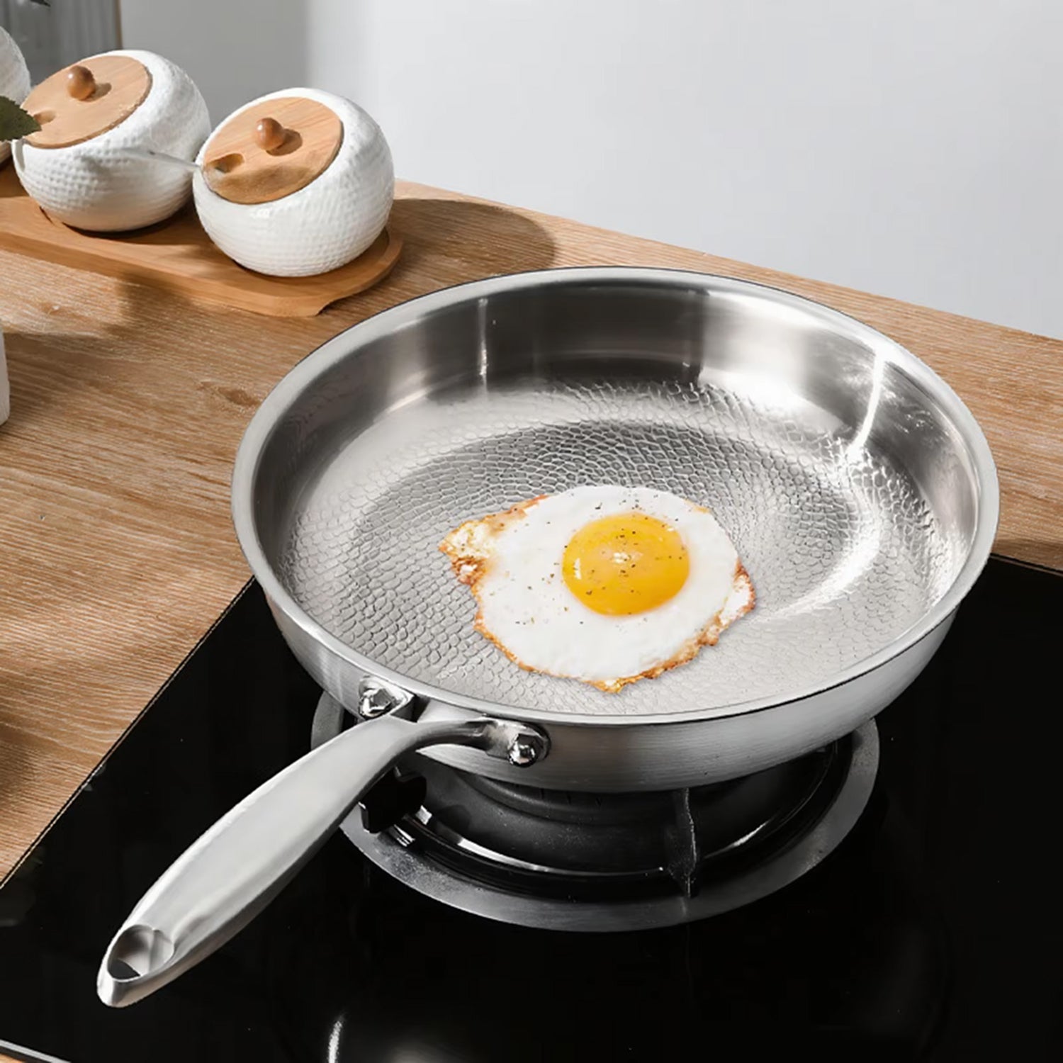TiMaxpi Titanium Non-Stick Pan with Glass Lid - 4-Layer Hammer-Forged Construction
