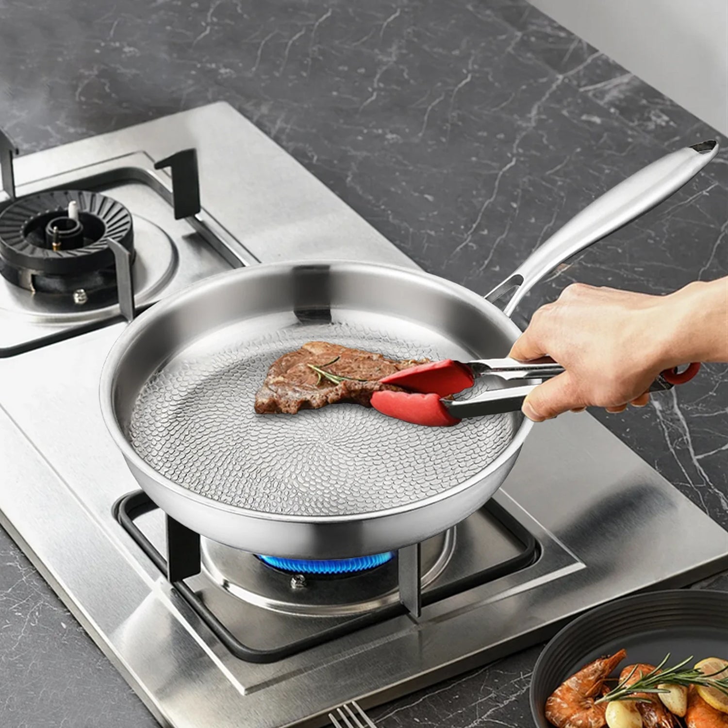 TiMaxpi Titanium Non-Stick Pan with Glass Lid - 4-Layer Hammer-Forged Construction