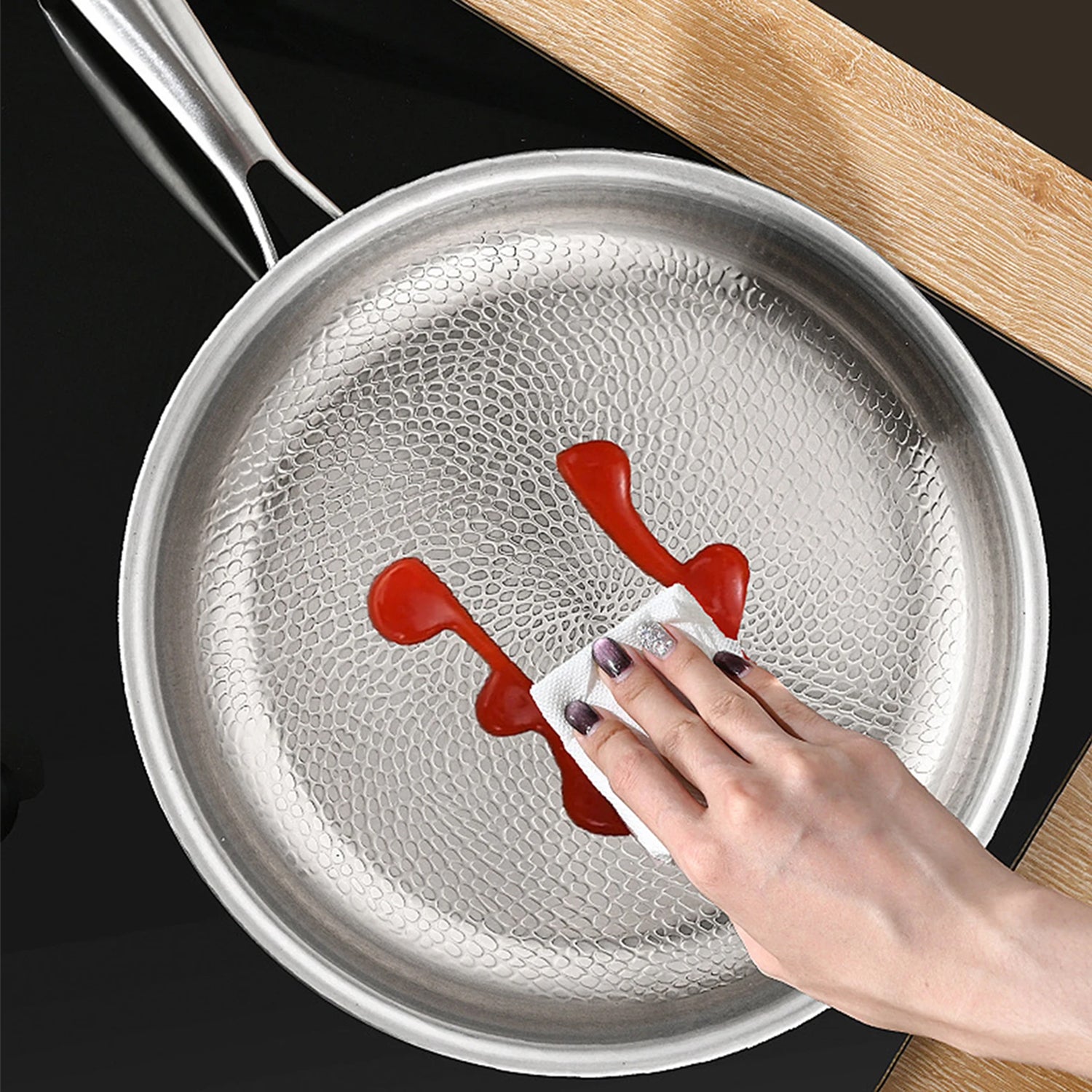 TiMaxpi Titanium Non-Stick Pan with Glass Lid - 4-Layer Hammer-Forged Construction
