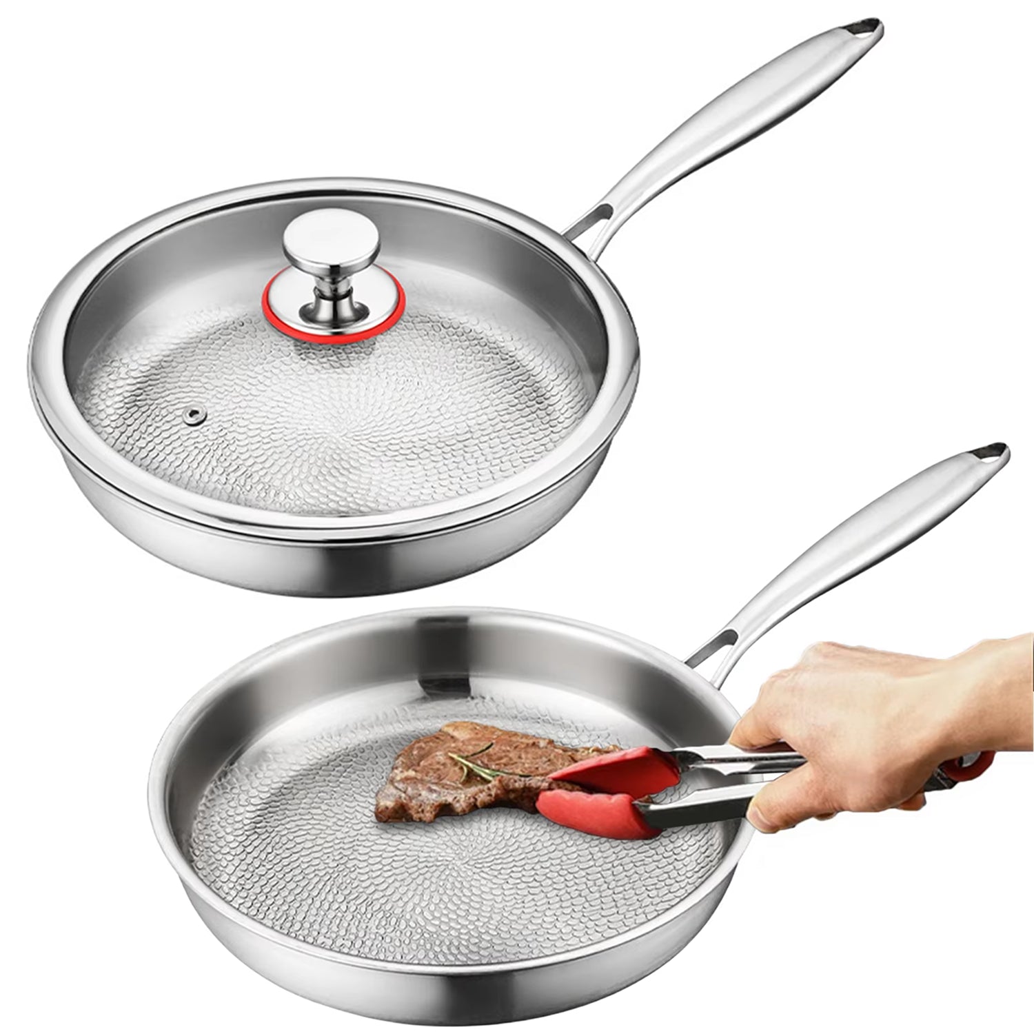 TiMaxpi Titanium Non-Stick Pan with Glass Lid - 4-Layer Hammer-Forged Construction