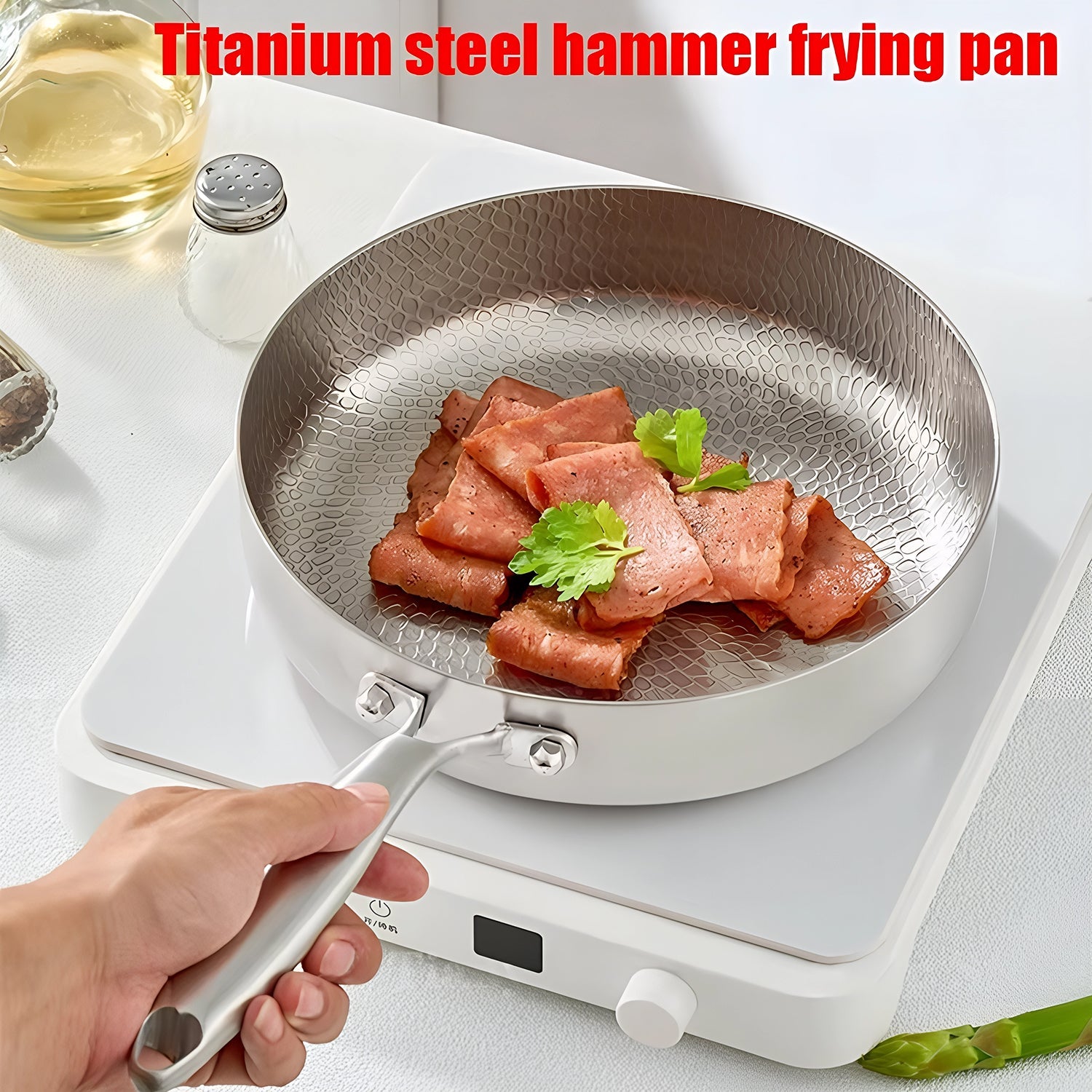 TiMaxpi Titanium Non-Stick Pan with Glass Lid - 4-Layer Hammer-Forged Construction
