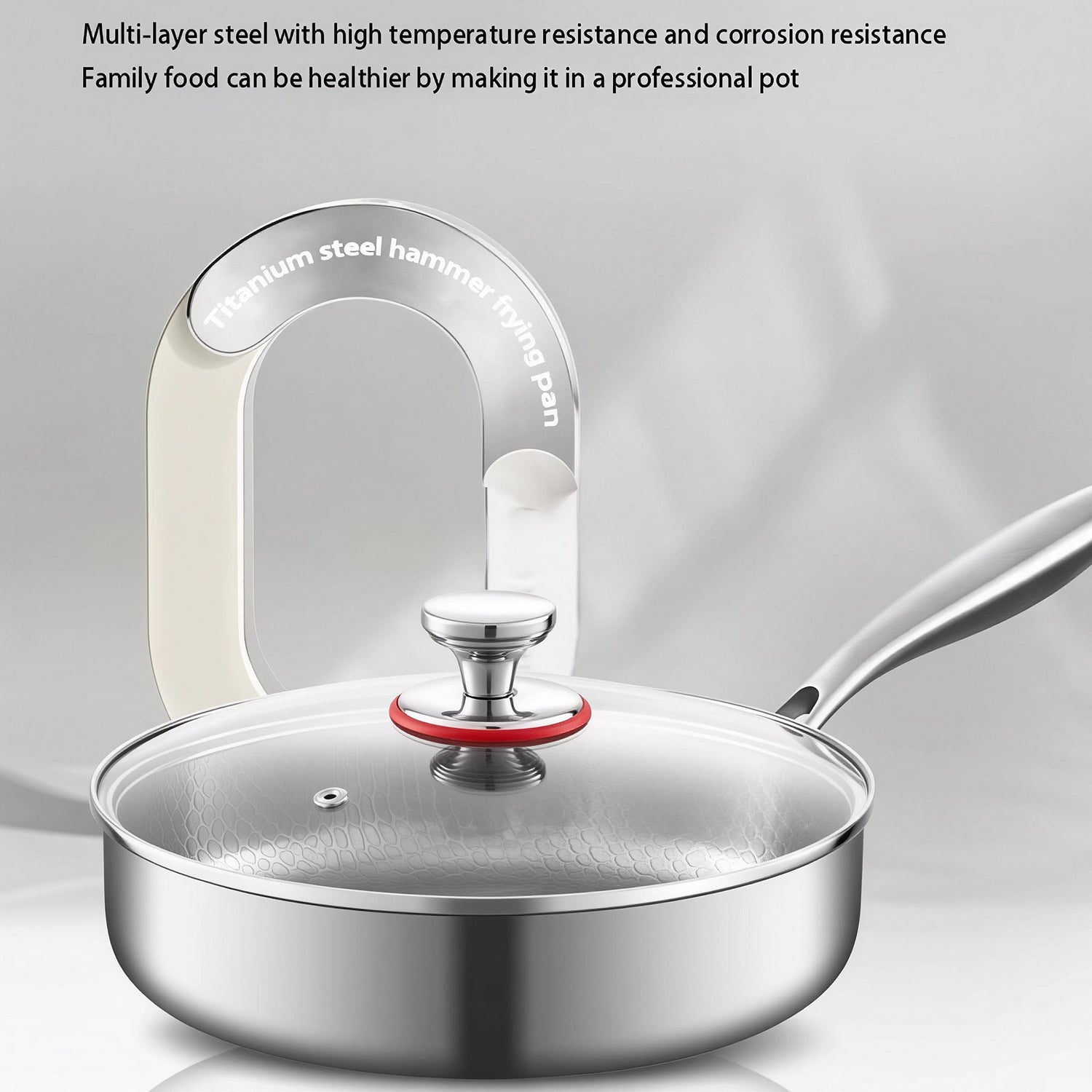 TiMaxpi Titanium Non-Stick Pan with Glass Lid - 4-Layer Hammer-Forged Construction