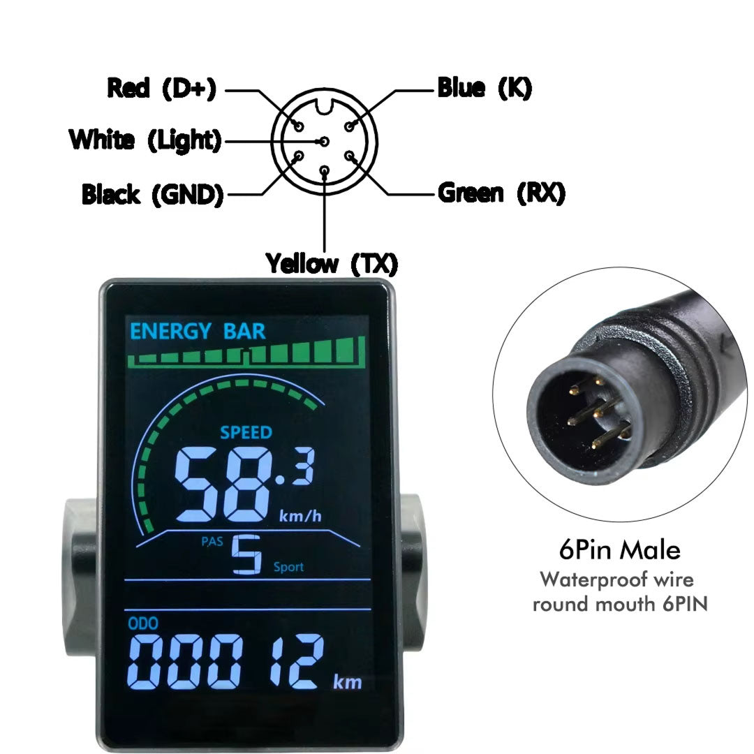 VeloALit Universal E-Bike Cycling Computer 24V-60V IPX6 Waterproof with UART 2 Protocol and USB Charging Port