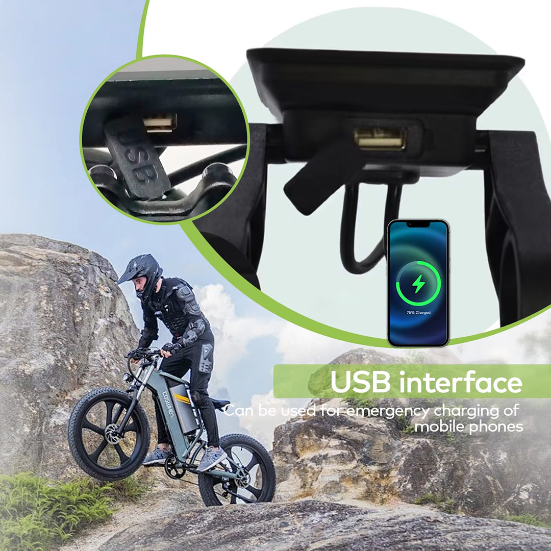 VeloALit Universal E-Bike Cycling Computer 24V-60V IPX6 Waterproof with UART 2 Protocol and USB Charging Port