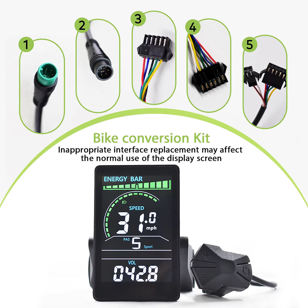 VeloALit Universal E-Bike Cycling Computer 24V-60V IPX6 Waterproof with UART 2 Protocol and USB Charging Port