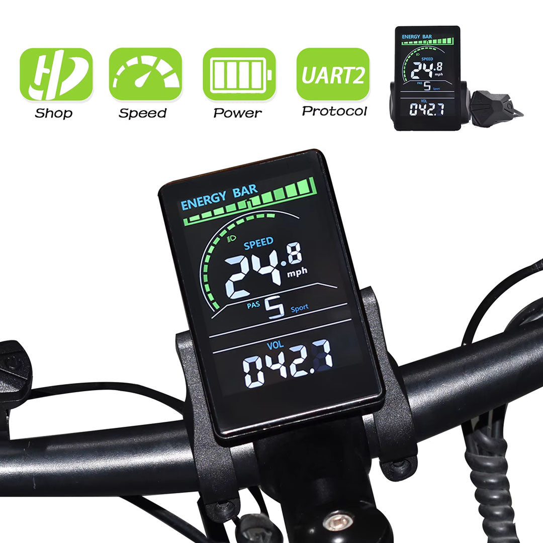 VeloALit Universal E-Bike Cycling Computer 24V-60V IPX6 Waterproof with UART 2 Protocol and USB Charging Port