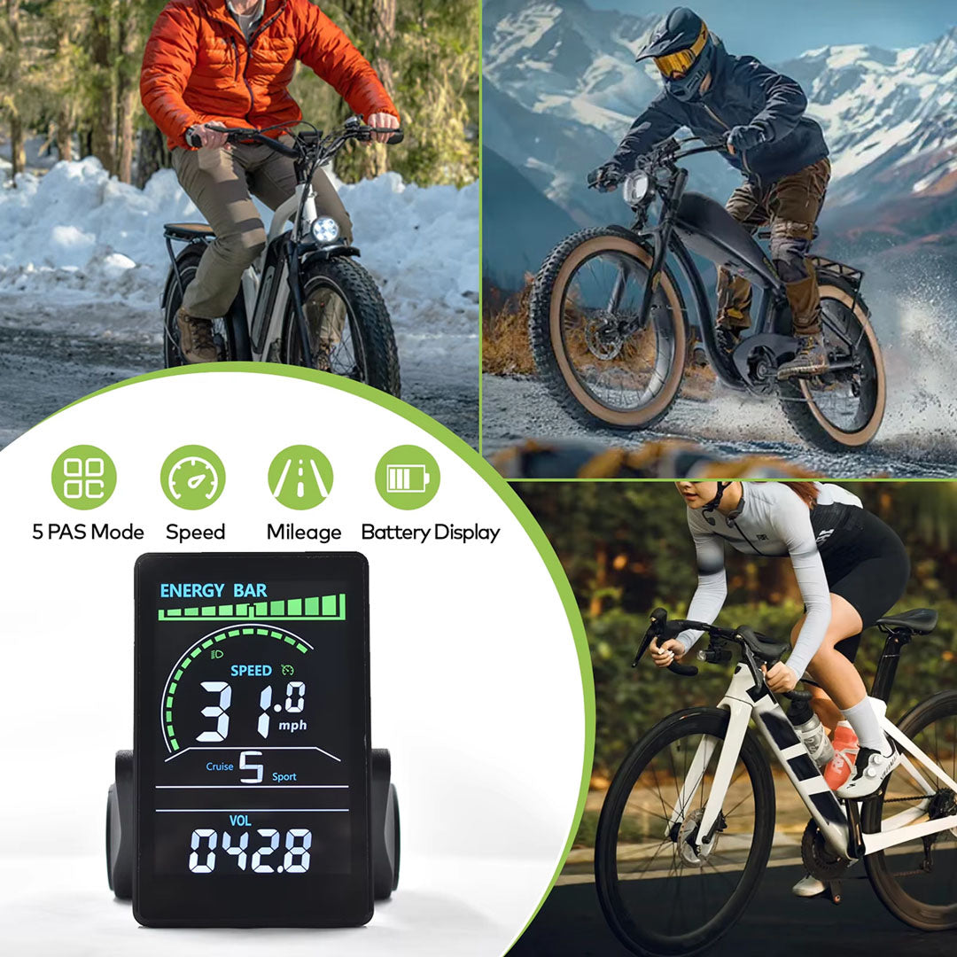 VeloALit Universal E-Bike Cycling Computer 24V-60V IPX6 Waterproof with UART 2 Protocol and USB Charging Port
