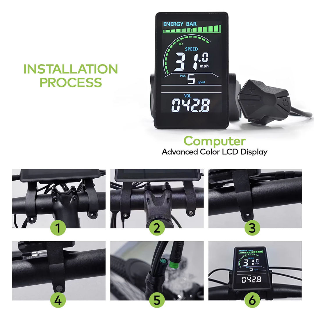 VeloALit Universal E-Bike Cycling Computer 24V-60V IPX6 Waterproof with UART 2 Protocol and USB Charging Port