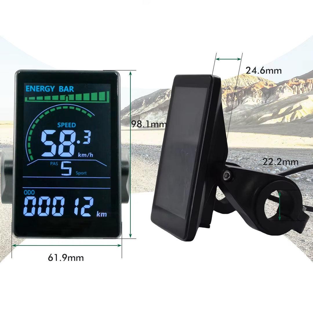VeloALit Universal E-Bike Cycling Computer 24V-60V IPX6 Waterproof with UART 2 Protocol and USB Charging Port