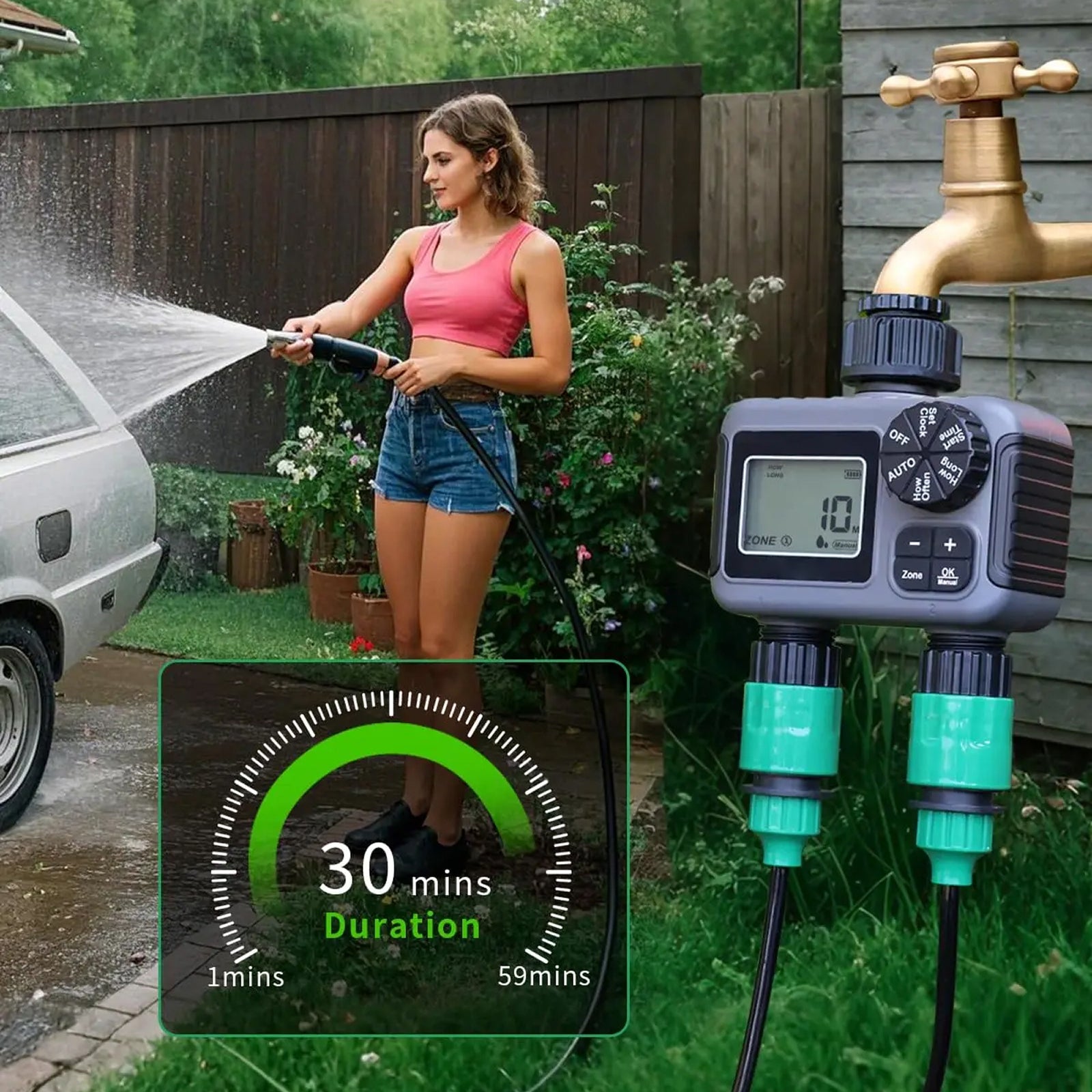 ViGratix Dual-Zone Garden Water Timer 116 PSI Leak-Proof Irrigation Controller with Rain Delay