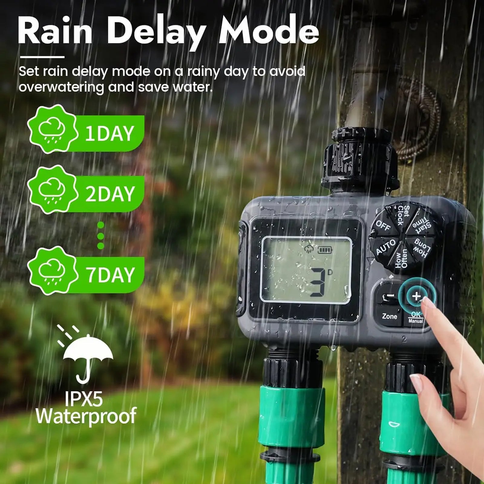 ViGratix Dual-Zone Garden Water Timer 116 PSI Leak-Proof Irrigation Controller with Rain Delay