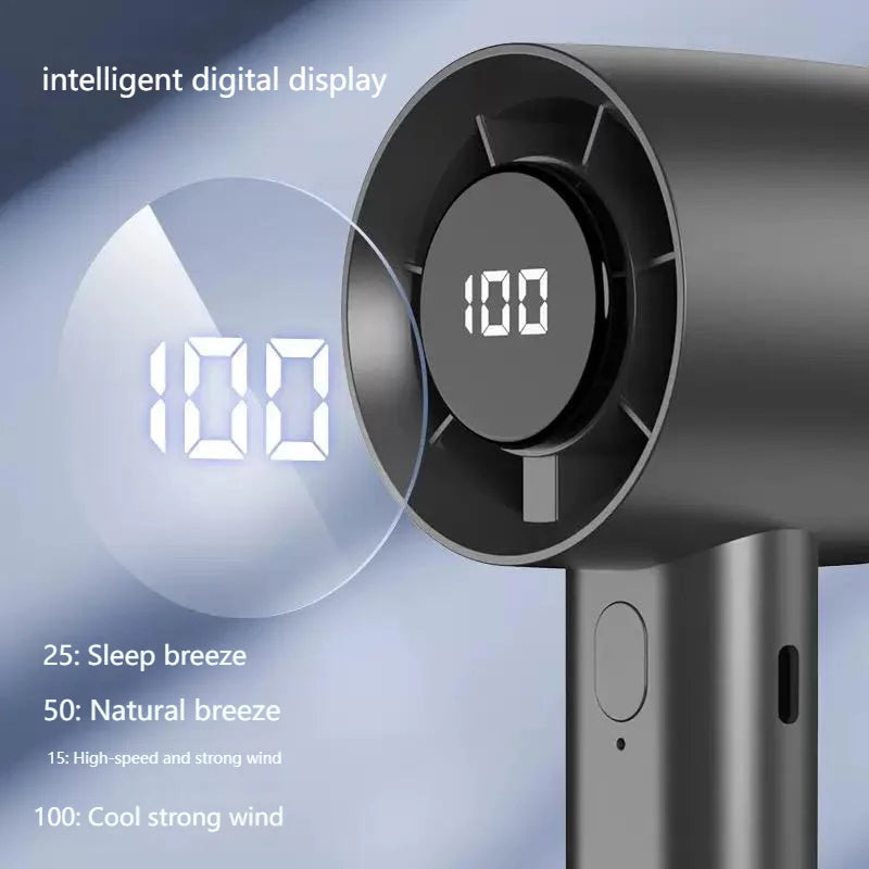 VinizFan Portable Handheld Fan with 100-Speed Stepless Adjustment Bladeless Turbine Cooling and LED Display