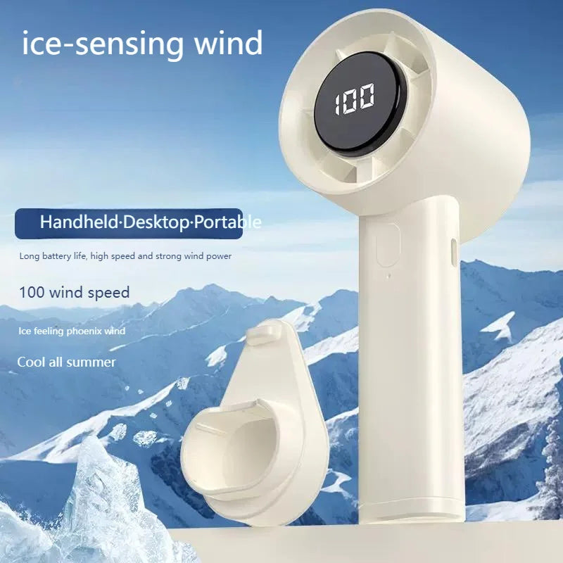 VinizFan Portable Handheld Fan with 100-Speed Stepless Adjustment Bladeless Turbine Cooling and LED Display
