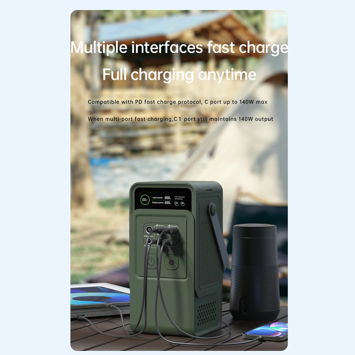 ZingBoxi Portable Power Station 140W USB-C PD Fast Charging with Pop-Up LED Lantern