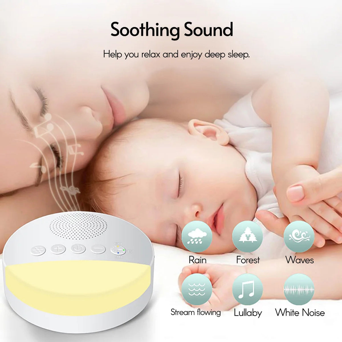 WhitixMax Portable White Noise Machine with Yoga Breath Light & 6 High-Fidelity Sounds