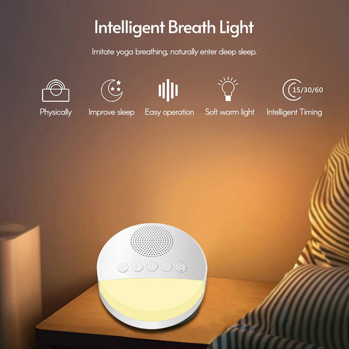 WhitixMax Portable White Noise Machine with Yoga Breath Light & 6 High-Fidelity Sounds