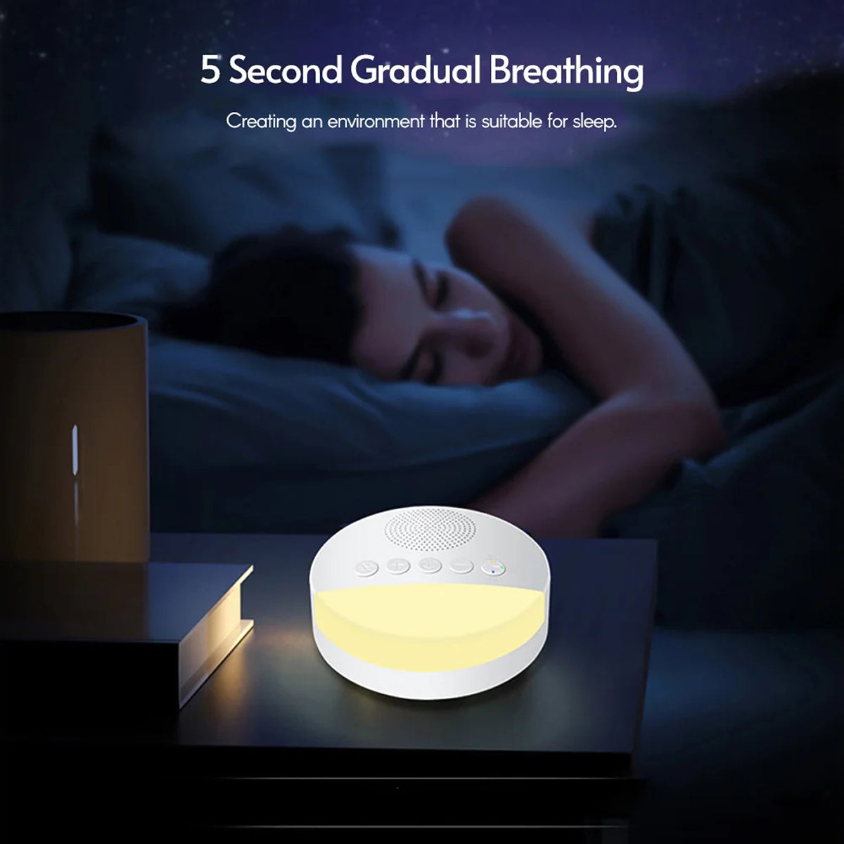WhitixMax Portable White Noise Machine with Yoga Breath Light & 6 High-Fidelity Sounds