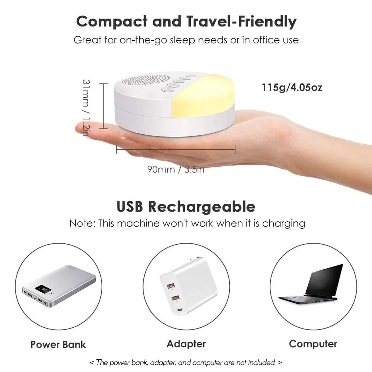 WhitixMax Portable White Noise Machine with Yoga Breath Light & 6 High-Fidelity Sounds
