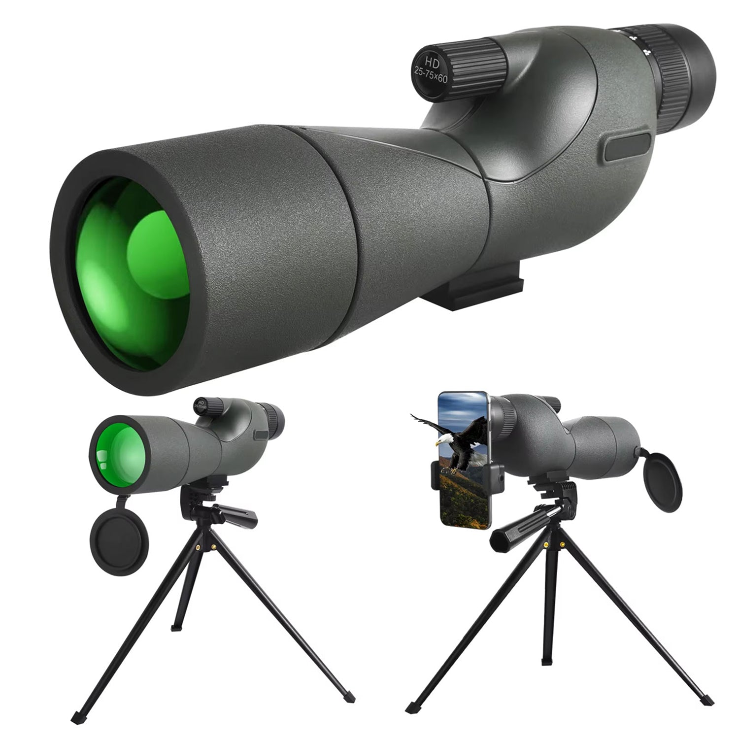 UnixClos Spotting Scope 25-75x60mm HD BAK4 Prism Waterproof with Phone Adapter