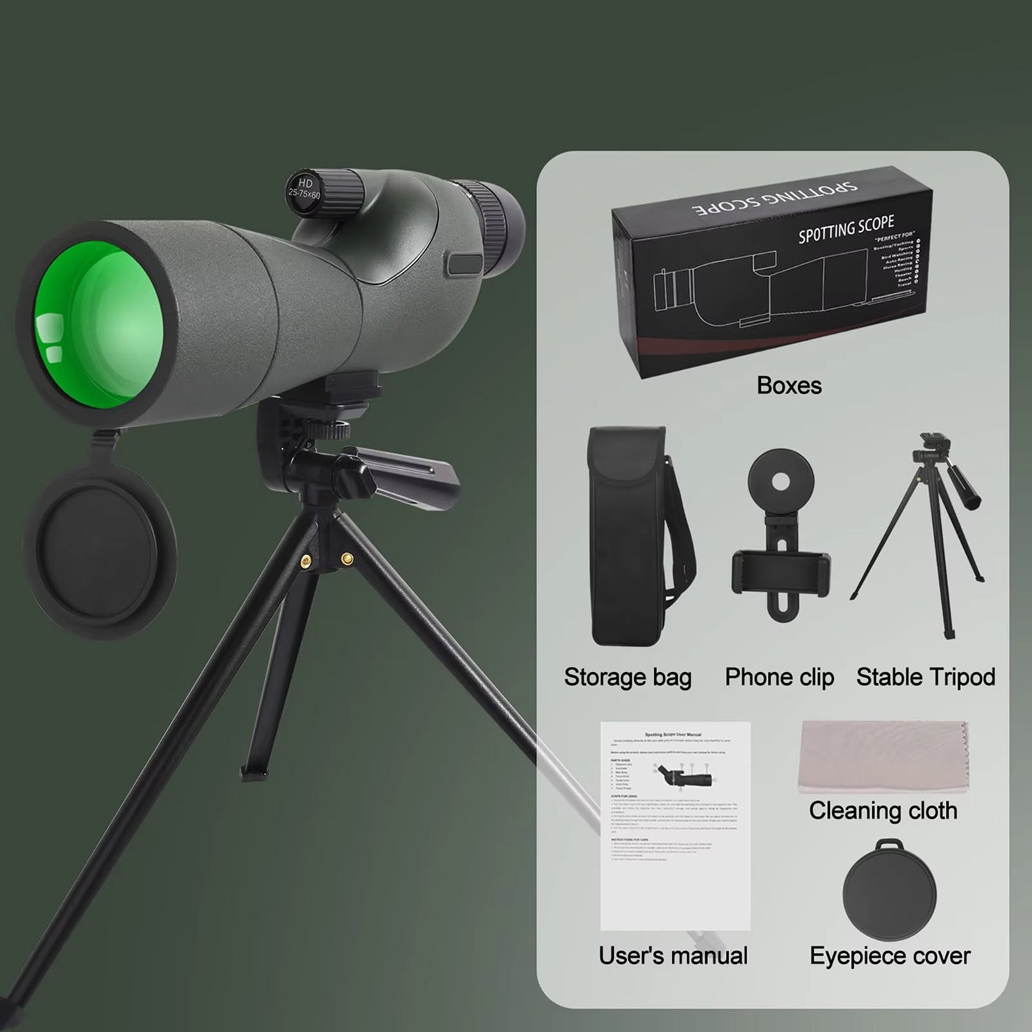 UnixClos Spotting Scope 25-75x60mm HD BAK4 Prism Waterproof with Phone Adapter